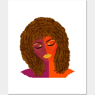 Purple and Orange Woman with Curly Natural Hair (White Background) Posters and Art